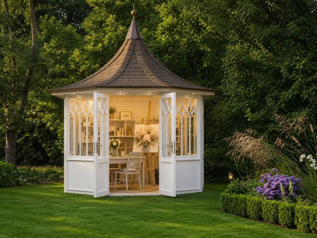 Runder Gartenpavillon als Atelier im Garten Runder Gartenpavillon als Atelier im Garten